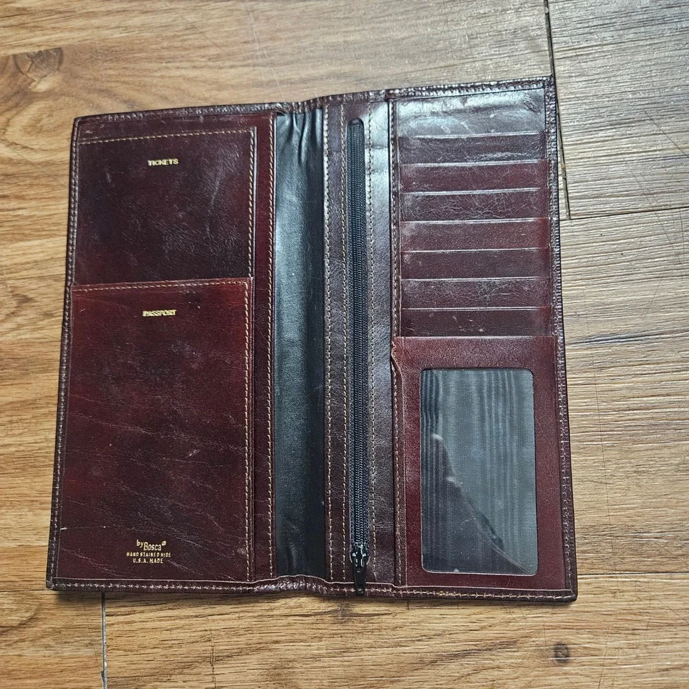 Vintage Bosca Hand Stained Leather Travel Wallet Passport Ticket Holder USA Made